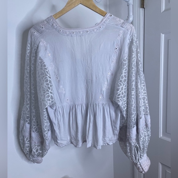 Free People Boogie All Night Baby Blue Bubble Sleeve Bouse - Picture 6 of 12